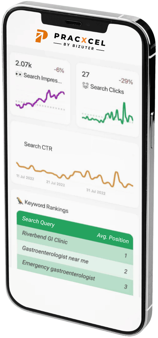Gastroenterologist Clinic SEO performance dashboard (mobile version)